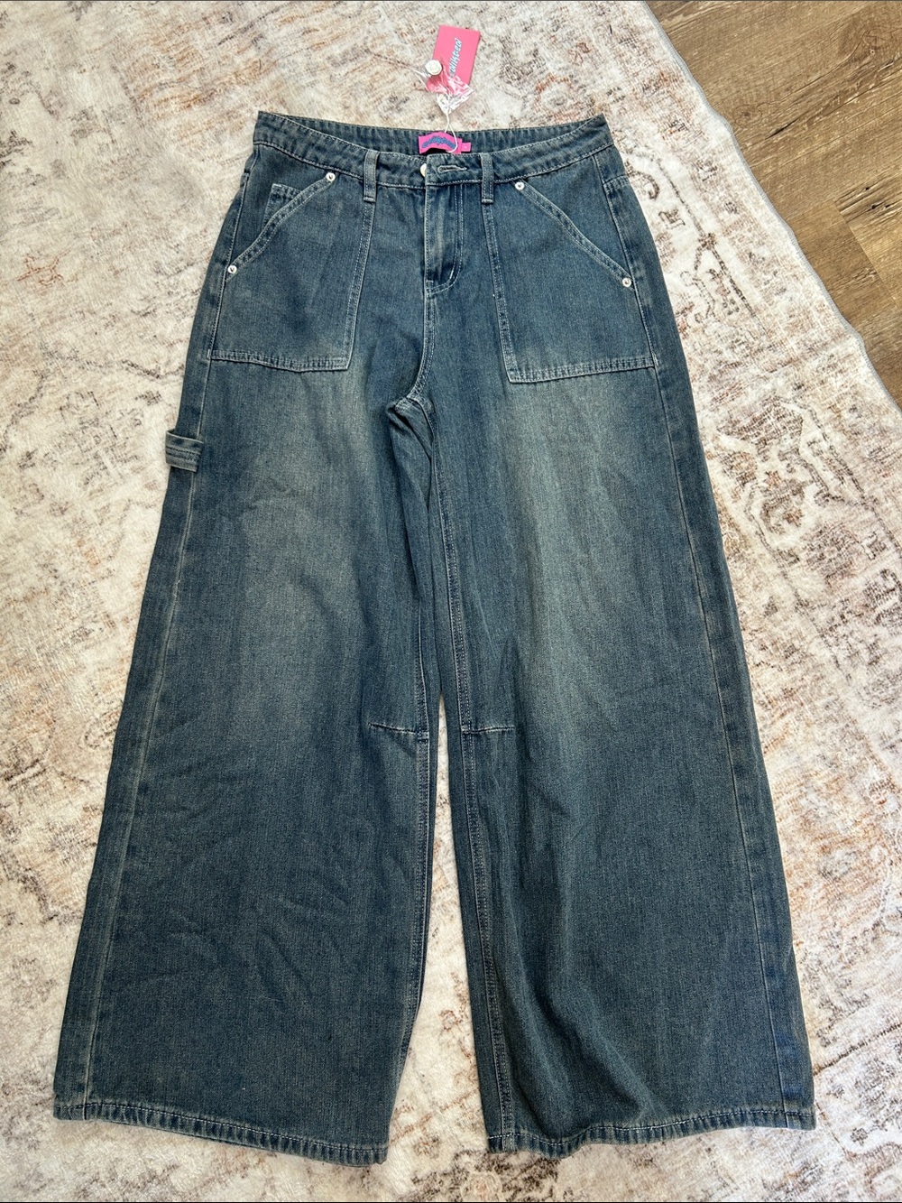 Edikted Wide-Leg Dark Blue Denim Jeans